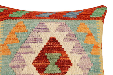 handmade Traditional Pillow Rust Blue Hand-Woven SQUARE 100% WOOL  Hand woven turkish pillow  2 x 2