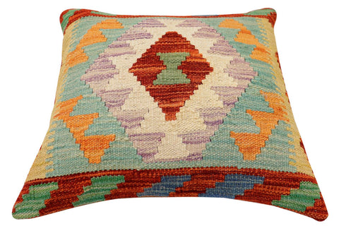 handmade Traditional Pillow Rust Blue Hand-Woven SQUARE 100% WOOL  Hand woven turkish pillow  2 x 2