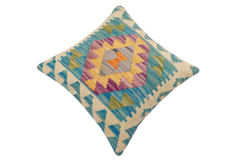handmade Traditional Pillow Blue Beige Hand-Woven SQUARE 100% WOOL Hand woven turkish pillow2 x 2
