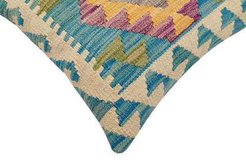 handmade Traditional Pillow Blue Beige Hand-Woven SQUARE 100% WOOL Hand woven turkish pillow2 x 2
