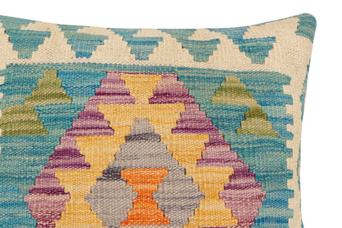 handmade Traditional Pillow Blue Beige Hand-Woven SQUARE 100% WOOL Hand woven turkish pillow2 x 2