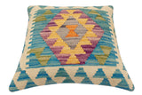 handmade Traditional Pillow Blue Beige Hand-Woven SQUARE 100% WOOL Hand woven turkish pillow2' x 2'