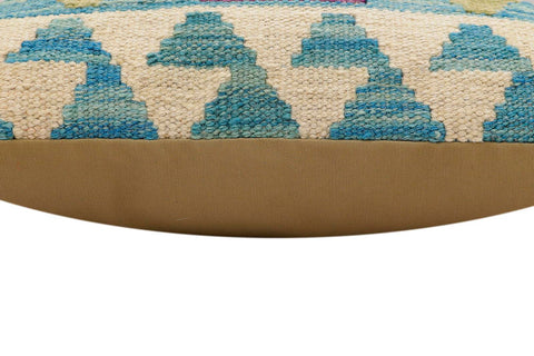 handmade Traditional Pillow Blue Beige Hand-Woven SQUARE 100% WOOL Hand woven turkish pillow2 x 2