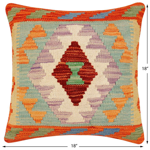 handmade Traditional Pillow Rust Blue Hand-Woven SQUARE 100% WOOL Hand woven turkish pillow2 x 2