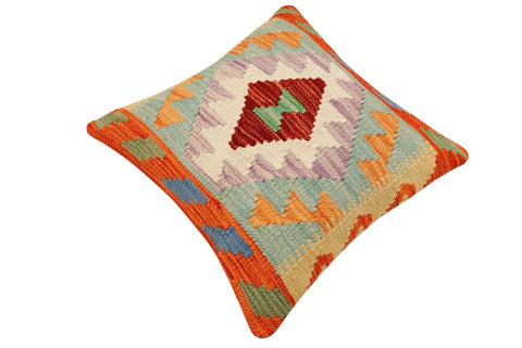 handmade Traditional Pillow Rust Blue Hand-Woven SQUARE 100% WOOL Hand woven turkish pillow2 x 2