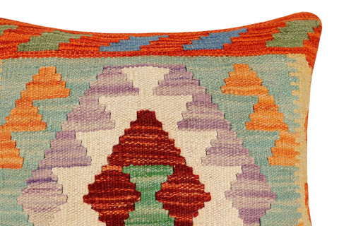 handmade Traditional Pillow Rust Blue Hand-Woven SQUARE 100% WOOL Hand woven turkish pillow2 x 2