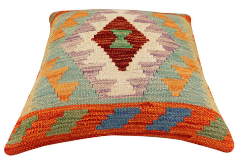 handmade Traditional Pillow Rust Blue Hand-Woven SQUARE 100% WOOL Hand woven turkish pillow2 x 2