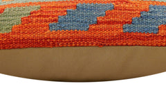 handmade Traditional Pillow Rust Blue Hand-Woven SQUARE 100% WOOL Hand woven turkish pillow2' x 2'
