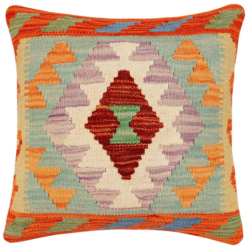 handmade Traditional Pillow Rust Blue Hand-Woven SQUARE 100% WOOL Hand woven turkish pillow2 x 2