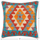 handmade Traditional Pillow Rust Blue Hand-Woven SQUARE 100% WOOL Hand woven turkish pillow2' x 2'