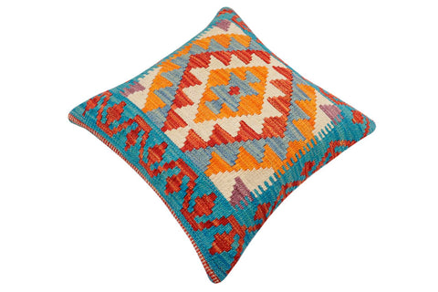 handmade Traditional Pillow Rust Blue Hand-Woven SQUARE 100% WOOL Hand woven turkish pillow2 x 2