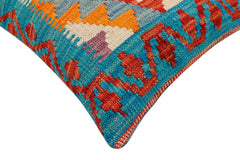 handmade Traditional Pillow Rust Blue Hand-Woven SQUARE 100% WOOL Hand woven turkish pillow2' x 2'