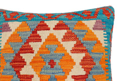 handmade Traditional Pillow Rust Blue Hand-Woven SQUARE 100% WOOL Hand woven turkish pillow2' x 2'