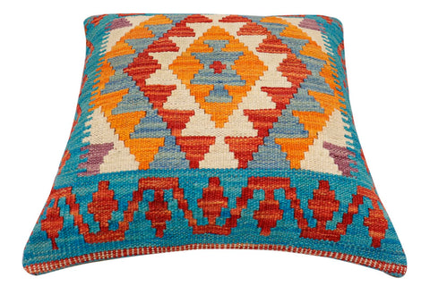 handmade Traditional Pillow Rust Blue Hand-Woven SQUARE 100% WOOL Hand woven turkish pillow2 x 2