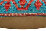 handmade Traditional Pillow Rust Blue Hand-Woven SQUARE 100% WOOL Hand woven turkish pillow2' x 2'