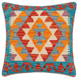 handmade Traditional Pillow Rust Blue Hand-Woven SQUARE 100% WOOL Hand woven turkish pillow2' x 2'