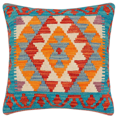 handmade Traditional Pillow Rust Blue Hand-Woven SQUARE 100% WOOL Hand woven turkish pillow2 x 2