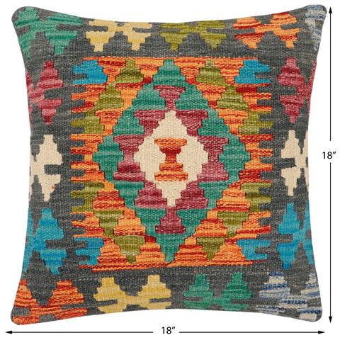 handmade Traditional Pillow Rust Charcoal Hand-Woven SQUARE 100% WOOL Hand woven turkish pillow2 x 2