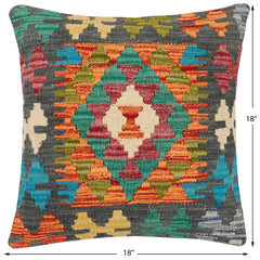 handmade Traditional Pillow Rust Charcoal Hand-Woven SQUARE 100% WOOL Hand woven turkish pillow2' x 2'