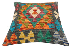 handmade Traditional Pillow Rust Charcoal Hand-Woven SQUARE 100% WOOL Hand woven turkish pillow2' x 2'