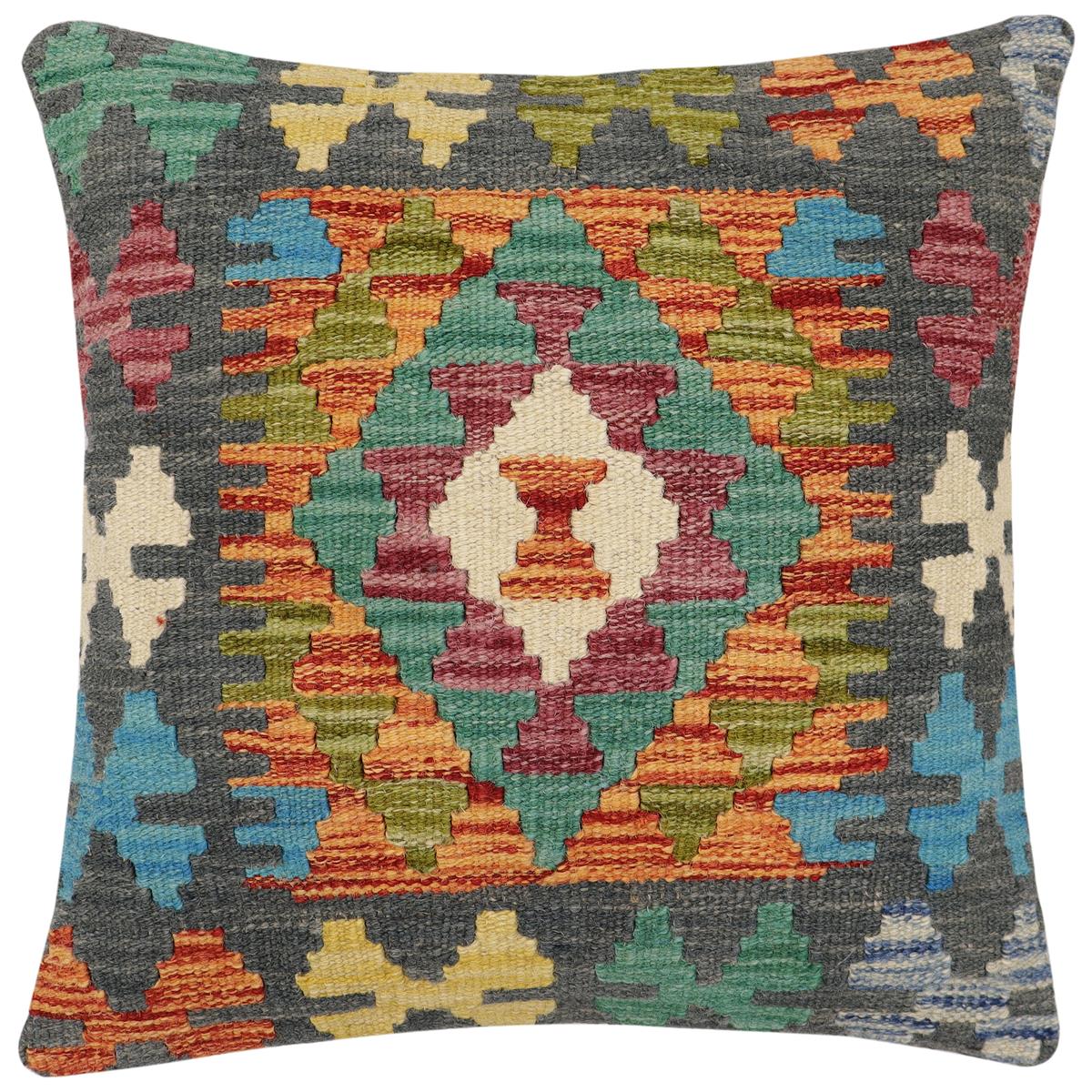 handmade Traditional Pillow Rust Charcoal Hand-Woven SQUARE 100% WOOL Hand woven turkish pillow2' x 2'