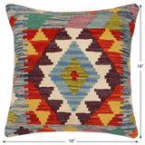 handmade Traditional Pillow Blue Rust Hand-Woven SQUARE 100% WOOL Hand woven turkish pillow2' x 2'