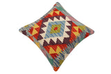 handmade Traditional Pillow Blue Rust Hand-Woven SQUARE 100% WOOL Hand woven turkish pillow2' x 2'