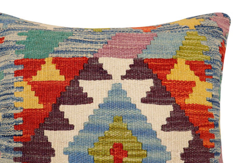 handmade Traditional Pillow Blue Rust Hand-Woven SQUARE 100% WOOL Hand woven turkish pillow2 x 2