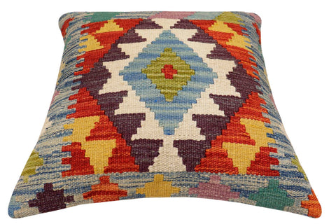 handmade Traditional Pillow Blue Rust Hand-Woven SQUARE 100% WOOL Hand woven turkish pillow2 x 2