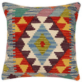 handmade Traditional Pillow Blue Rust Hand-Woven SQUARE 100% WOOL Hand woven turkish pillow2' x 2'