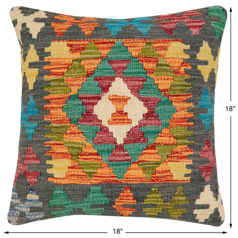 handmade Traditional Pillow Rust Charcoal Hand-Woven SQUARE 100% WOOL Hand woven turkish pillow2 x 2