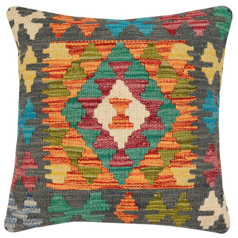 handmade Traditional Pillow Rust Charcoal Hand-Woven SQUARE 100% WOOL Hand woven turkish pillow2 x 2
