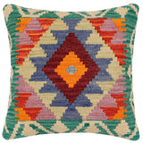 handmade Traditional Pillow Rust Blue Hand-Woven SQUARE 100% WOOL Hand woven turkish pillow2' x 2'