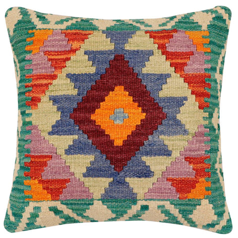 handmade Traditional Pillow Rust Blue Hand-Woven SQUARE 100% WOOL Hand woven turkish pillow2 x 2