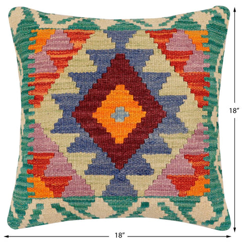 handmade Traditional Pillow Rust Blue Hand-Woven SQUARE 100% WOOL Hand woven turkish pillow2 x 2