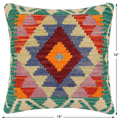 handmade Traditional Pillow Rust Blue Hand-Woven SQUARE 100% WOOL Hand woven turkish pillow2' x 2'