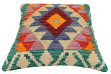 handmade Traditional Pillow Rust Blue Hand-Woven SQUARE 100% WOOL Hand woven turkish pillow2' x 2'