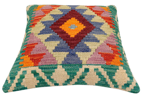 handmade Traditional Pillow Rust Blue Hand-Woven SQUARE 100% WOOL Hand woven turkish pillow2 x 2