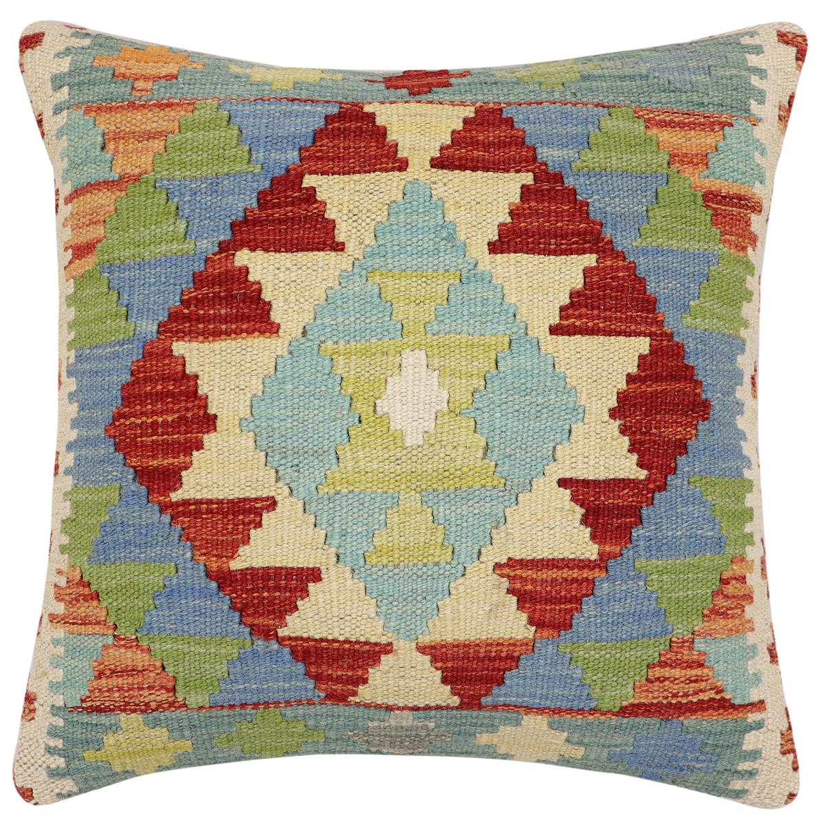handmade Traditional Pillow Rust Blue Hand-Woven SQUARE 100% WOOL Hand woven turkish pillow2' x 2'