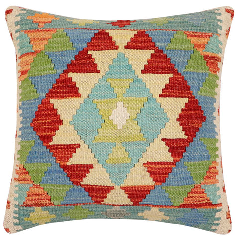 handmade Traditional Pillow Rust Blue Hand-Woven SQUARE 100% WOOL Hand woven turkish pillow2 x 2