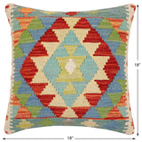 handmade Traditional Pillow Rust Blue Hand-Woven SQUARE 100% WOOL Hand woven turkish pillow2' x 2'