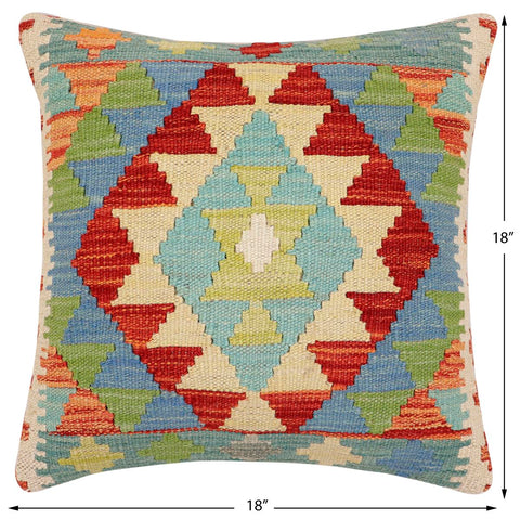 handmade Traditional Pillow Rust Blue Hand-Woven SQUARE 100% WOOL Hand woven turkish pillow2 x 2