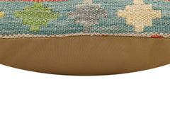 handmade Traditional Pillow Rust Blue Hand-Woven SQUARE 100% WOOL Hand woven turkish pillow2' x 2'