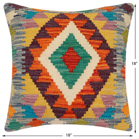 handmade Traditional Pillow Rust Blue Hand-Woven SQUARE 100% WOOL Hand woven turkish pillow2 x 2
