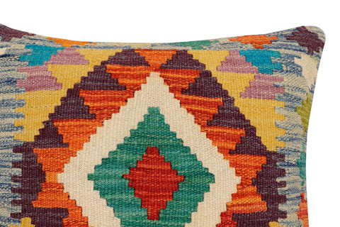 handmade Traditional Pillow Rust Blue Hand-Woven SQUARE 100% WOOL Hand woven turkish pillow2 x 2