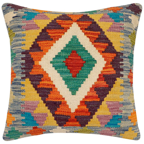 handmade Traditional Pillow Rust Blue Hand-Woven SQUARE 100% WOOL Hand woven turkish pillow2 x 2