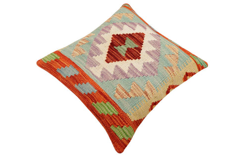 handmade Traditional Pillow Rust Blue Hand-Woven SQUARE 100% WOOL  Hand woven turkish pillow  2 x 2