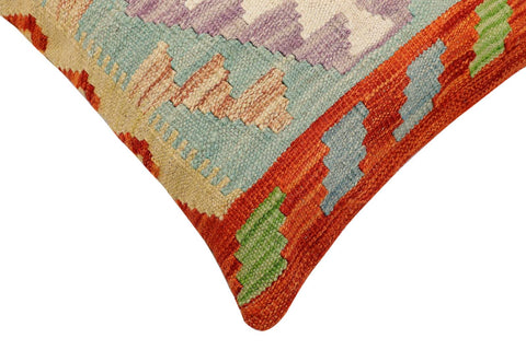 handmade Traditional Pillow Rust Blue Hand-Woven SQUARE 100% WOOL  Hand woven turkish pillow  2 x 2