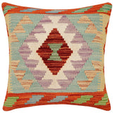 handmade Traditional Pillow Rust Blue Hand-Woven SQUARE 100% WOOL  Hand woven turkish pillow  2 x 2