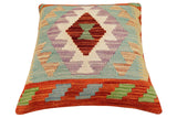 handmade Traditional Pillow Rust Blue Hand-Woven SQUARE 100% WOOL  Hand woven turkish pillow  2 x 2